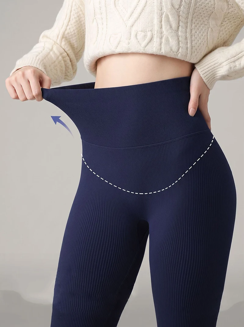 BIVIGAOS Autumn New Lyocell Cotton Vertical Texture Leggings Women High Waist Tight Fitting Sports Comfortable Leisure Leggings