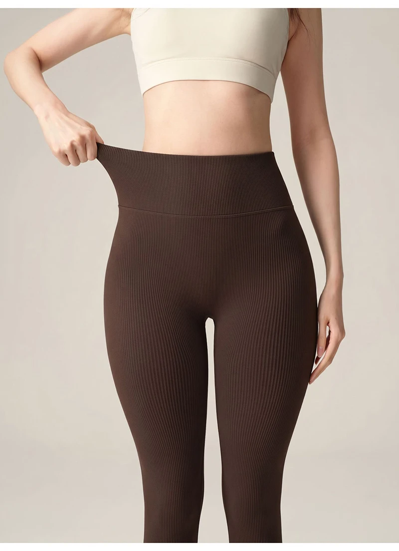 BIVIGAOS Autumn New Lyocell Cotton Vertical Texture Leggings Women High Waist Tight Fitting Sports Comfortable Leisure Leggings