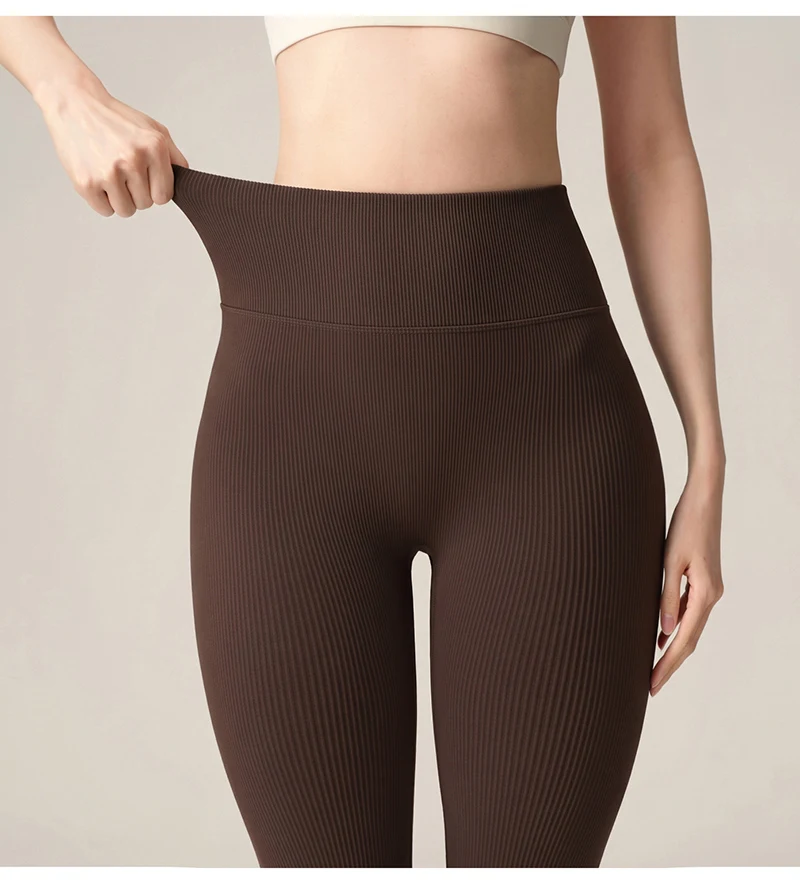 BIVIGAOS Autumn New Lyocell Cotton Vertical Texture Leggings Women High Waist Tight Fitting Sports Comfortable Leisure Leggings
