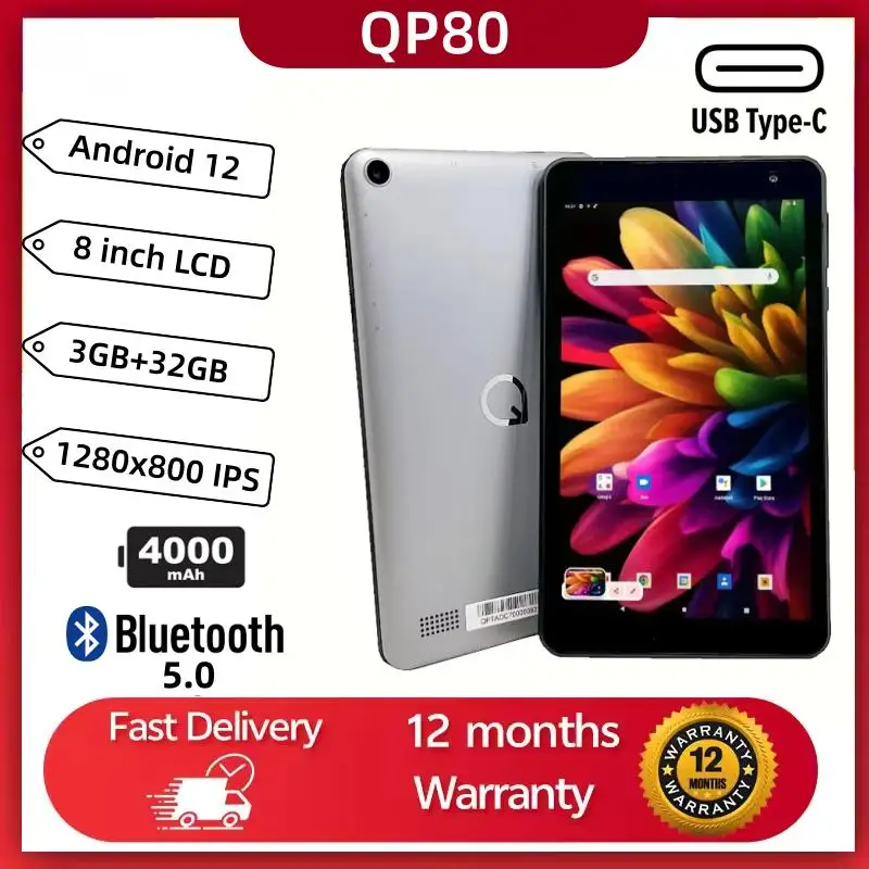 T10 Type-C 8“ Android 12 Tablets 3GB RAM 32GB ROM 1280 X 800 Pixels Dual Cameasrs Bluetooth 5.0 4000mAh GPS Support