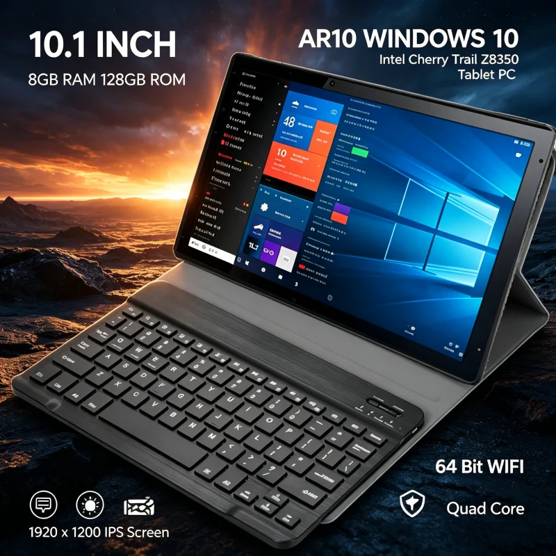 10.1 INCH T10 WINDOWS 10 Intel Cherry Trail Z8350 Tablet PC 8GB RAM 128GB ROM AR10 64 Bit WIFI Quad Core 1920 X 1200 IPS Screen