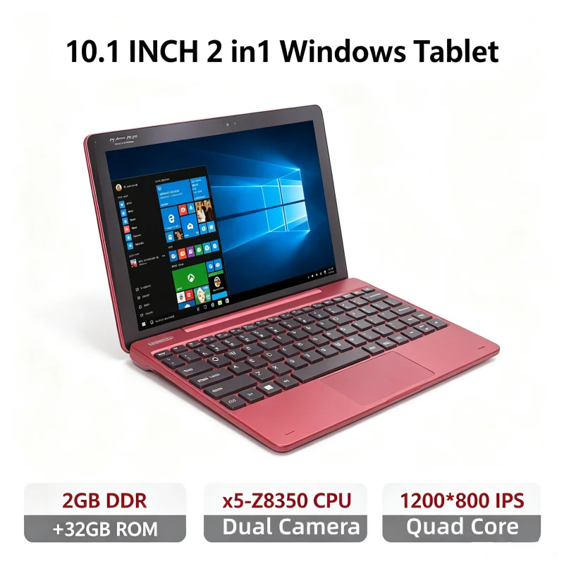 Detachable 10.1' Windows RE101 Laptop Tablet, Intel X5-Z8350, 2GB DDR 32GB ROM HD IPS Screen Dual Camera, HDMI-Compatible