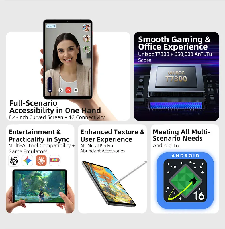 BNCF T1 Bpad Android 16 Unisoc T7300 24(8+16)GB+128GB 8.4 inch Tablet Mini 90Hz FHD IPS 5000mAh Battery 4G LTE Child Tablet Kid
