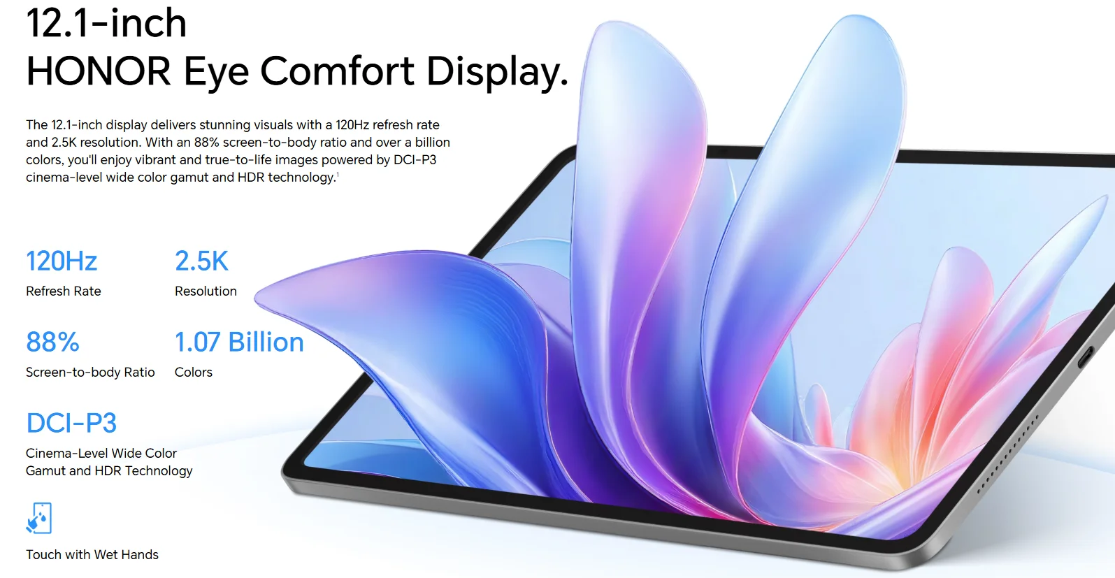 HONOR Pad 10,10100mAh Battery,12.1-inch 120Hz 2.5K HONOR Eye Comfort Display,Snapdragon 7 Gen 3 Chipset,8GB+256GB ,HONOR Android Tablet,EU Version WIFI Tablet