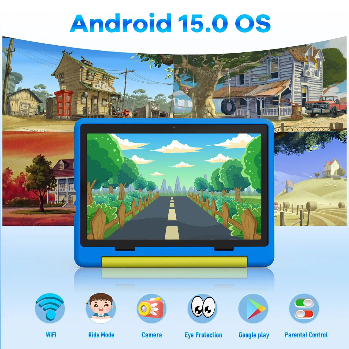 Kids Tablet 10.1 Inch Android 15 Tablet PC 20GB(3+17G) RAM 64GB ROM A333 Five‑Core HD LCD 5000mAh Parental Control Children Learning Tablet Only Tablet