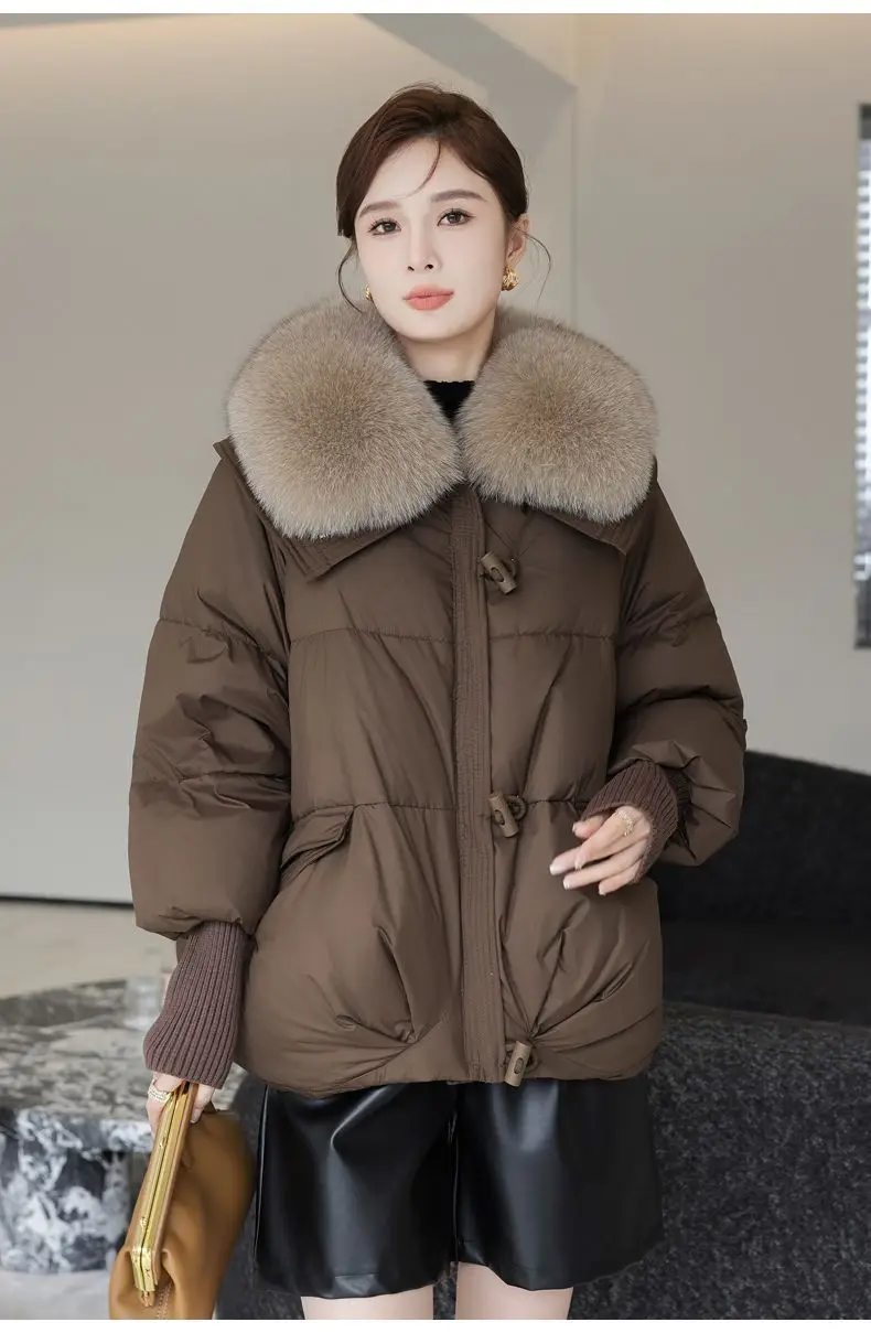 2026 Autumn Winter New Big Fur collar Cotton Jacket Women's Short Korean version Loose Thick Coats Female Warm Parka Overcoat