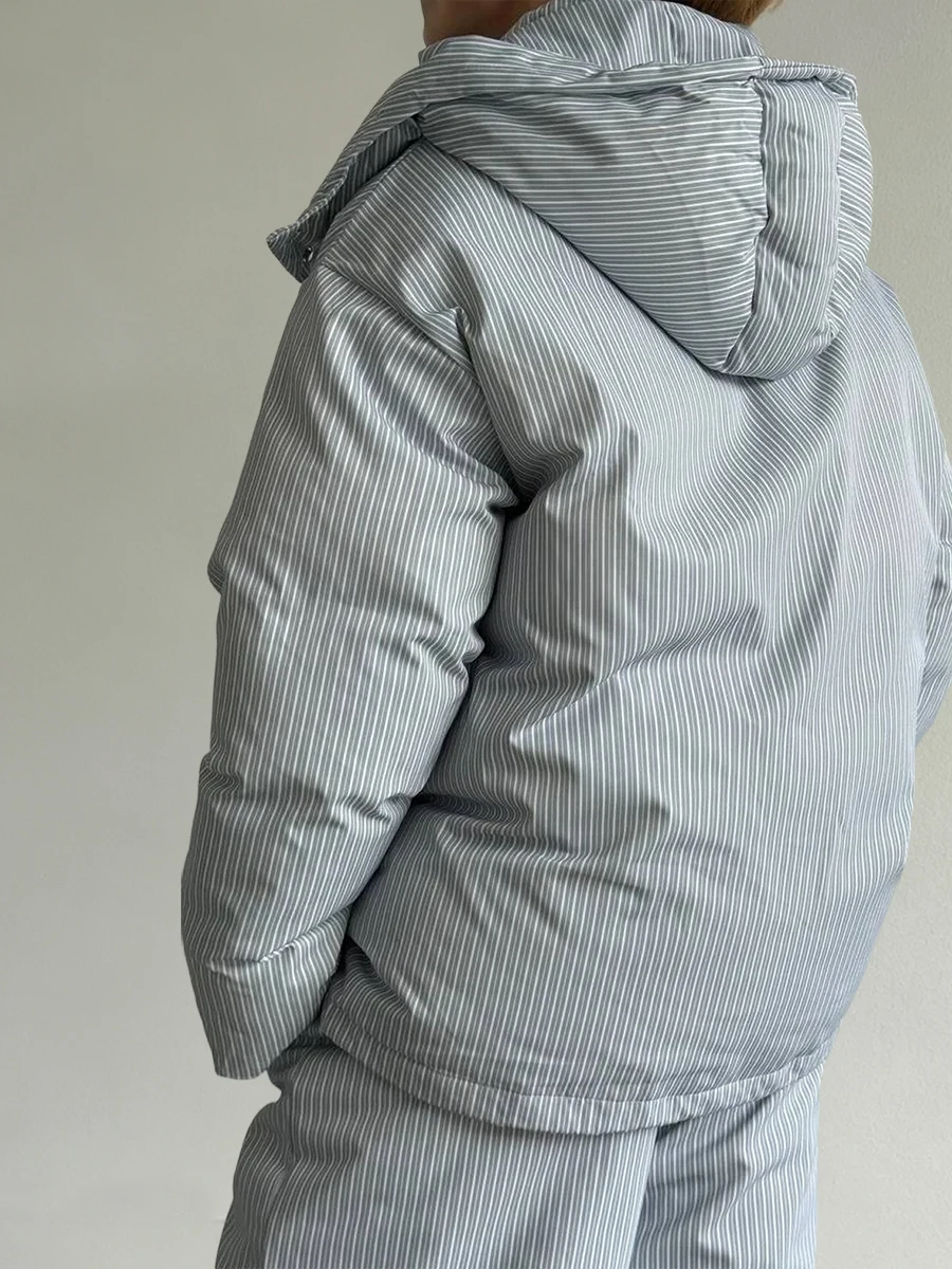 Bornladies Women's Striped Hooded Cotton Jacket Loose Winter Warm Casual Street Style Women's Windproof Winter Cotton Jacket