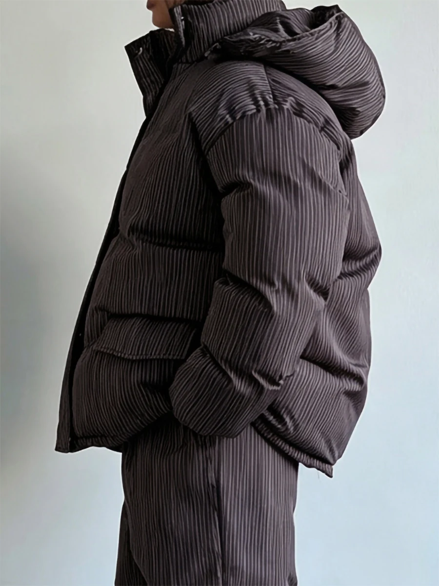 Bornladies Women's Striped Hooded Cotton Jacket Loose Winter Warm Casual Street Style Women's Windproof Winter Cotton Jacket