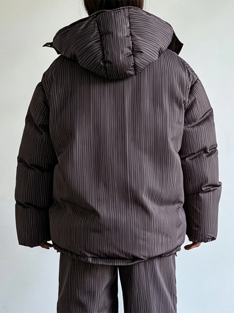 Bornladies Women's Striped Hooded Cotton Jacket Loose Winter Warm Casual Street Style Women's Windproof Winter Cotton Jacket