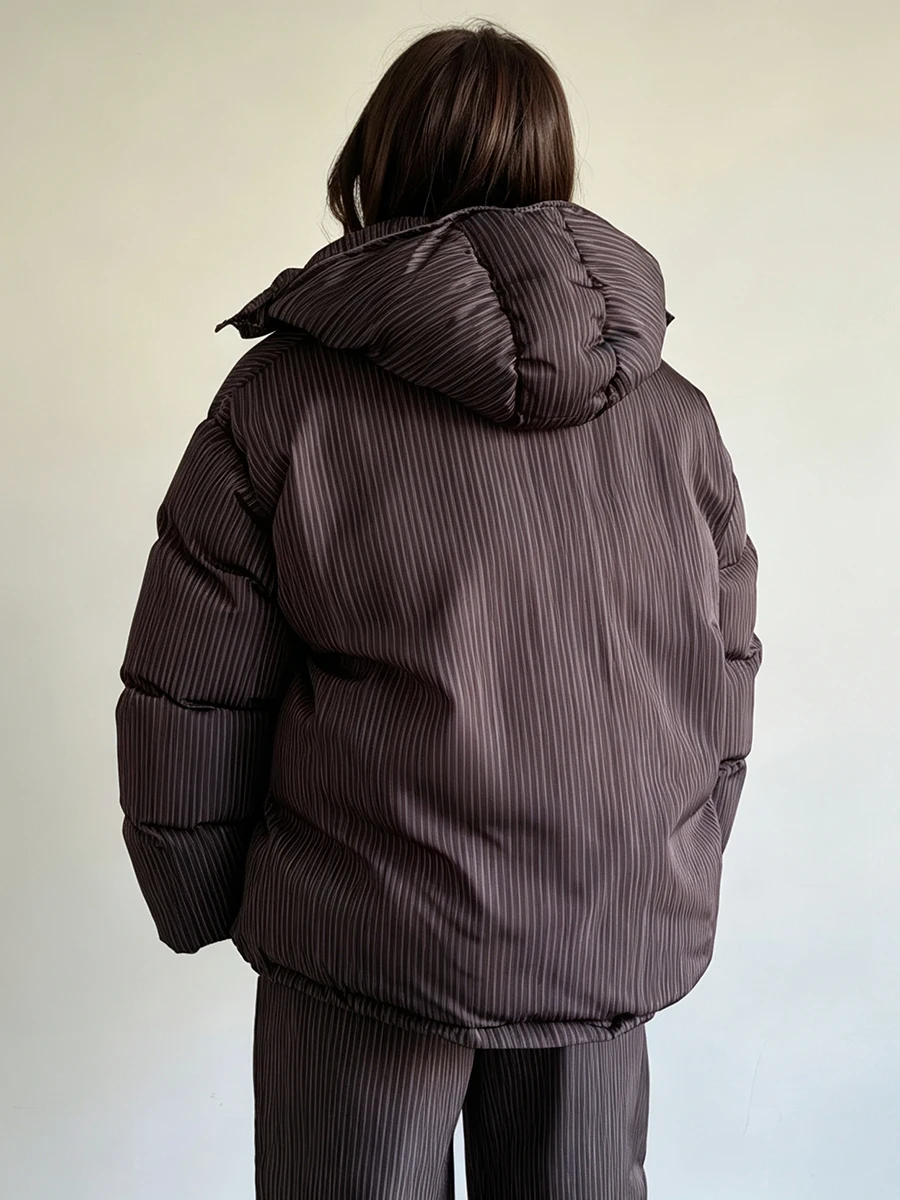 Bornladies Women's Striped Hooded Cotton Jacket Loose Winter Warm Casual Street Style Women's Windproof Winter Cotton Jacket