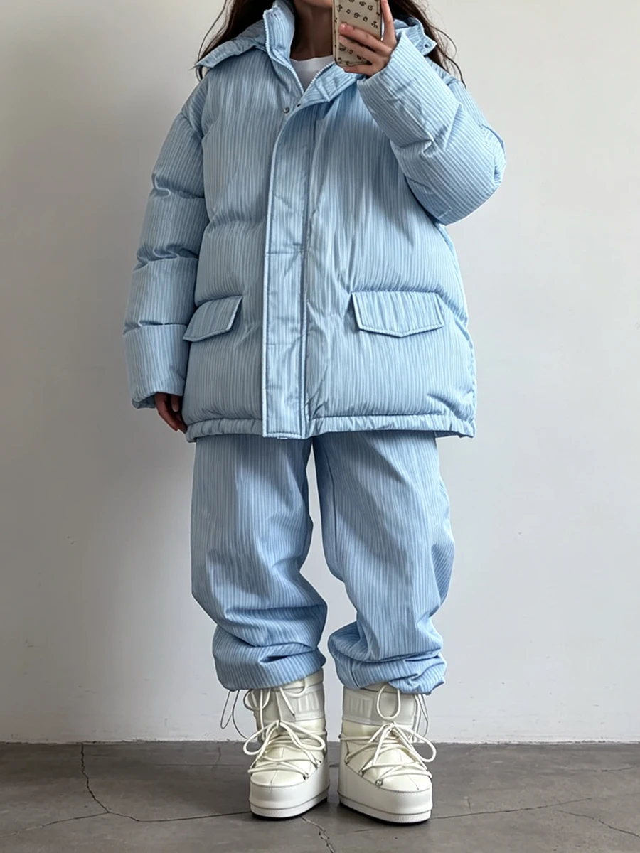 Bornladies Women's Striped Hooded Cotton Jacket Loose Winter Warm Casual Street Style Women's Windproof Winter Cotton Jacket