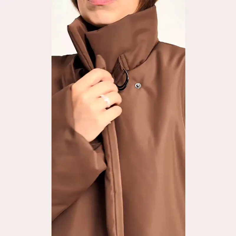 Fashion Women's Shawl Belt Long Cotton Padded Coat Stand Collar Lace Up Zipper Full Sleeve Coats 2026 Winter Lady Warm Jacket