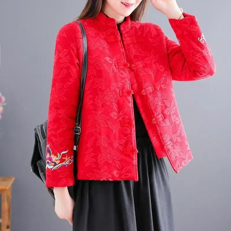 Hot Autumn Winter Arts Style Women Long Sleeve Vintage Short Coat Patchwork Cotton M-5XL Linen Single Breasted Thicken Jackets