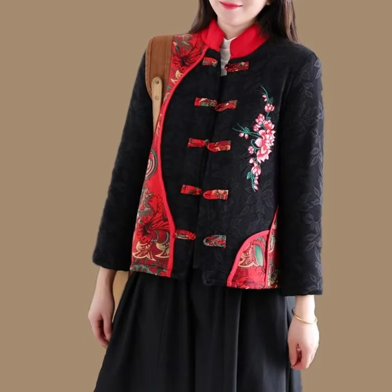 Hot Autumn Winter Arts Style Women Long Sleeve Vintage Short Coat Patchwork Cotton M-5XL Linen Single Breasted Thicken Jackets