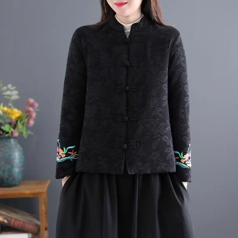 Hot Autumn Winter Arts Style Women Long Sleeve Vintage Short Coat Patchwork Cotton M-5XL Linen Single Breasted Thicken Jackets