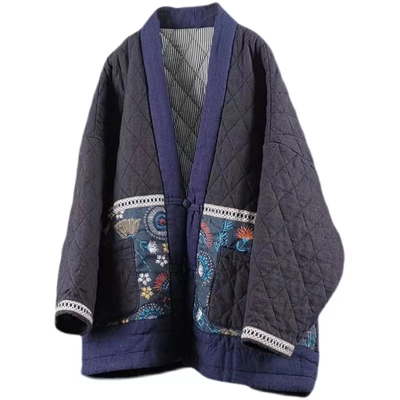 Hot Autumn Winter Arts Style Women Long Sleeve Vintage Short Coat Patchwork Cotton M-5XL Linen Single Breasted Thicken Jackets