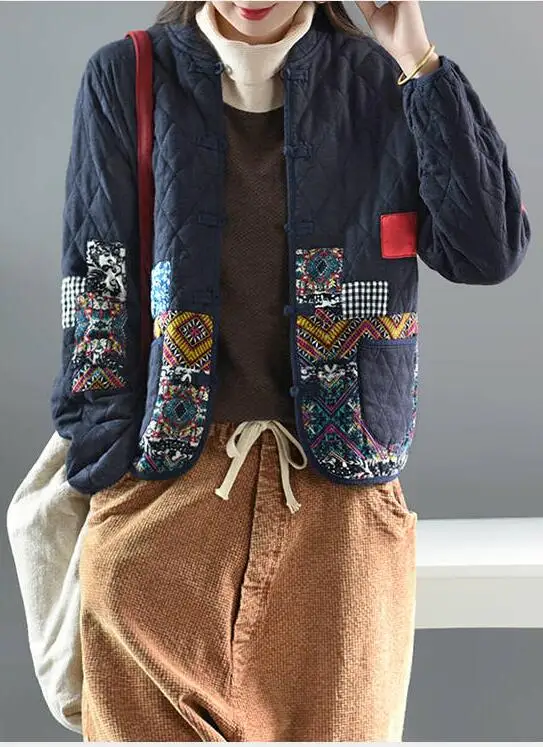 Hot Autumn Winter Arts Style Women Long Sleeve Vintage Short Coat Patchwork Cotton M-5XL Linen Single Breasted Thicken Jackets
