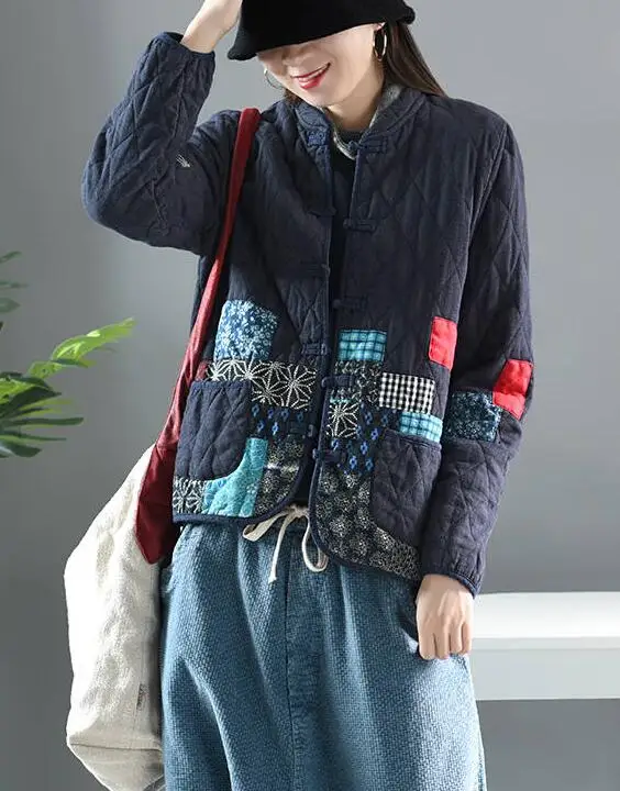 Hot Autumn Winter Arts Style Women Long Sleeve Vintage Short Coat Patchwork Cotton M-5XL Linen Single Breasted Thicken Jackets