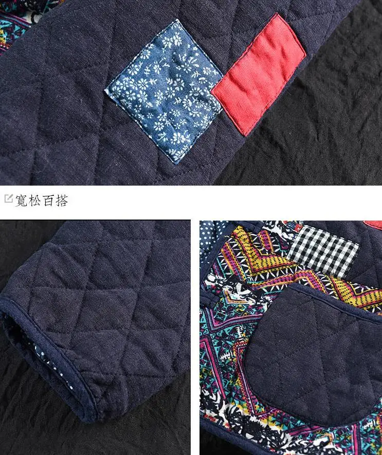 Hot Autumn Winter Arts Style Women Long Sleeve Vintage Short Coat Patchwork Cotton M-5XL Linen Single Breasted Thicken Jackets