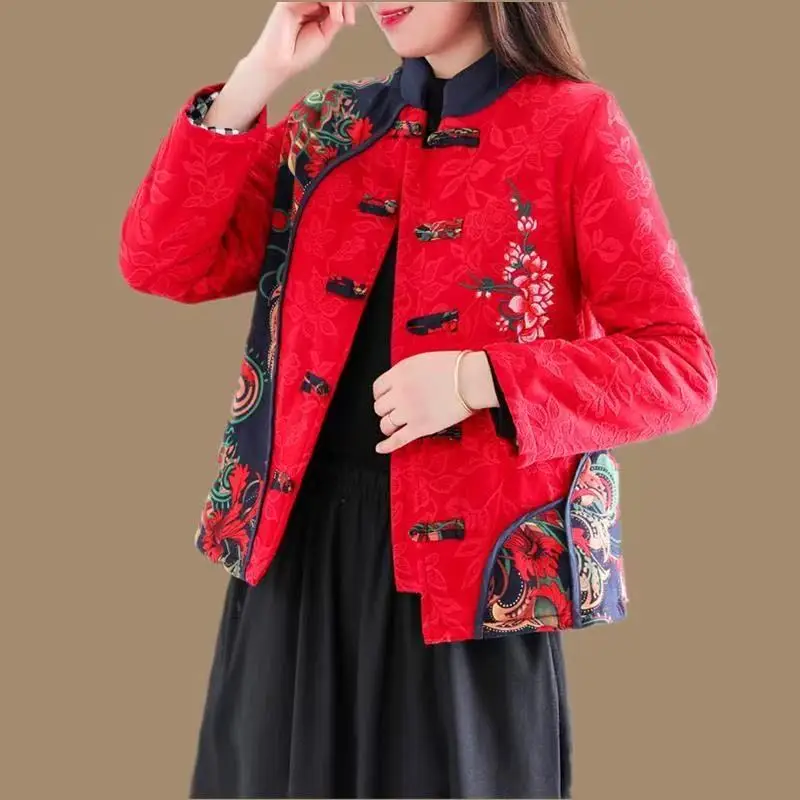 Hot Autumn Winter Arts Style Women Long Sleeve Vintage Short Coat Patchwork Cotton M-5XL Linen Single Breasted Thicken Jackets