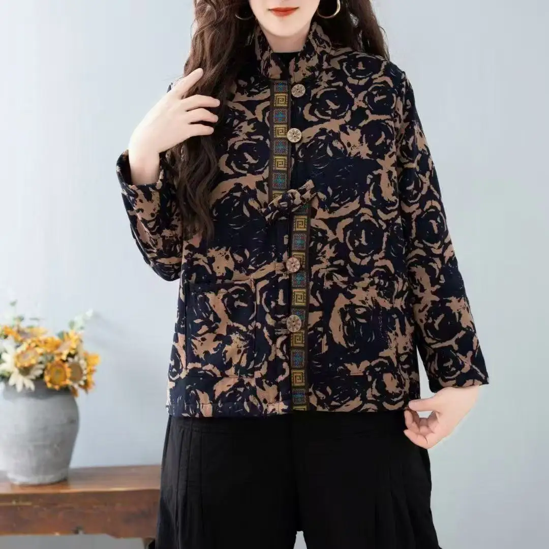Hot Autumn Winter Arts Style Women Long Sleeve Vintage Short Coat Patchwork Cotton M-5XL Linen Single Breasted Thicken Jackets