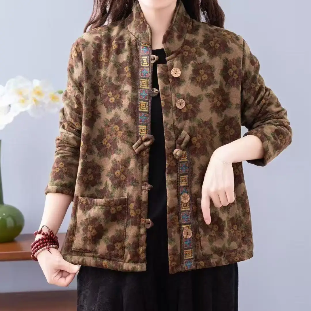 Hot Autumn Winter Arts Style Women Long Sleeve Vintage Short Coat Patchwork Cotton M-5XL Linen Single Breasted Thicken Jackets