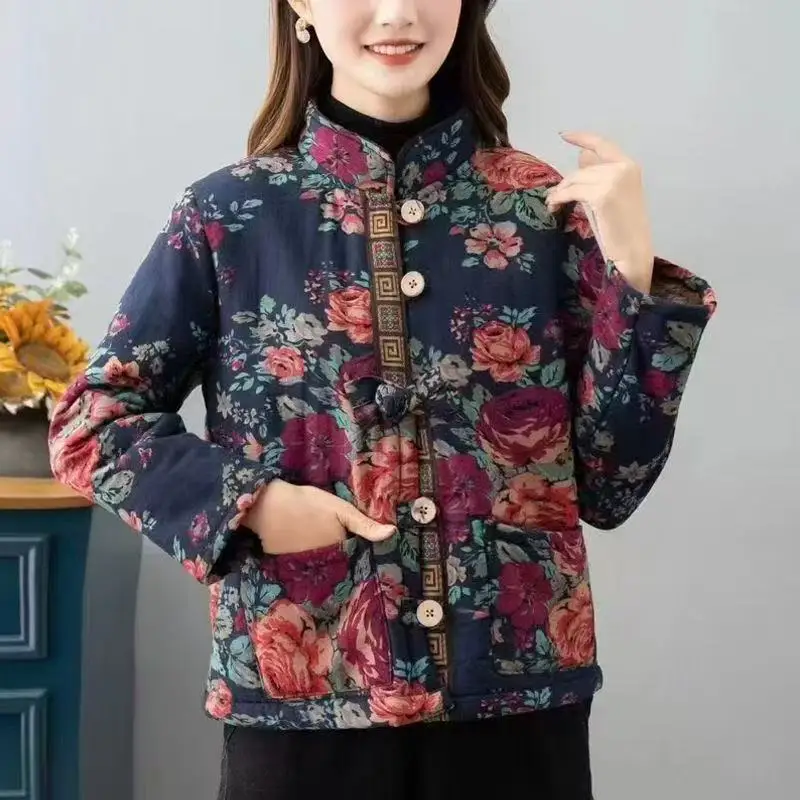 Hot Autumn Winter Arts Style Women Long Sleeve Vintage Short Coat Patchwork Cotton M-5XL Linen Single Breasted Thicken Jackets