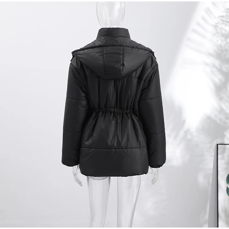 Women Long Puffer Coat Faux Fur Hood Drawstring Waist Zip Up Button Thick Warm Maxi Padded Jacket 2026 Winter Chic Casual Outfit