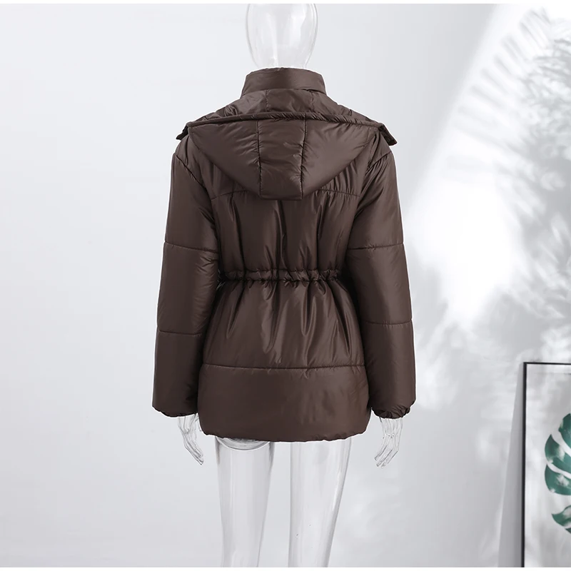 Women Long Puffer Coat Faux Fur Hood Drawstring Waist Zip Up Button Thick Warm Maxi Padded Jacket 2026 Winter Chic Casual Outfit