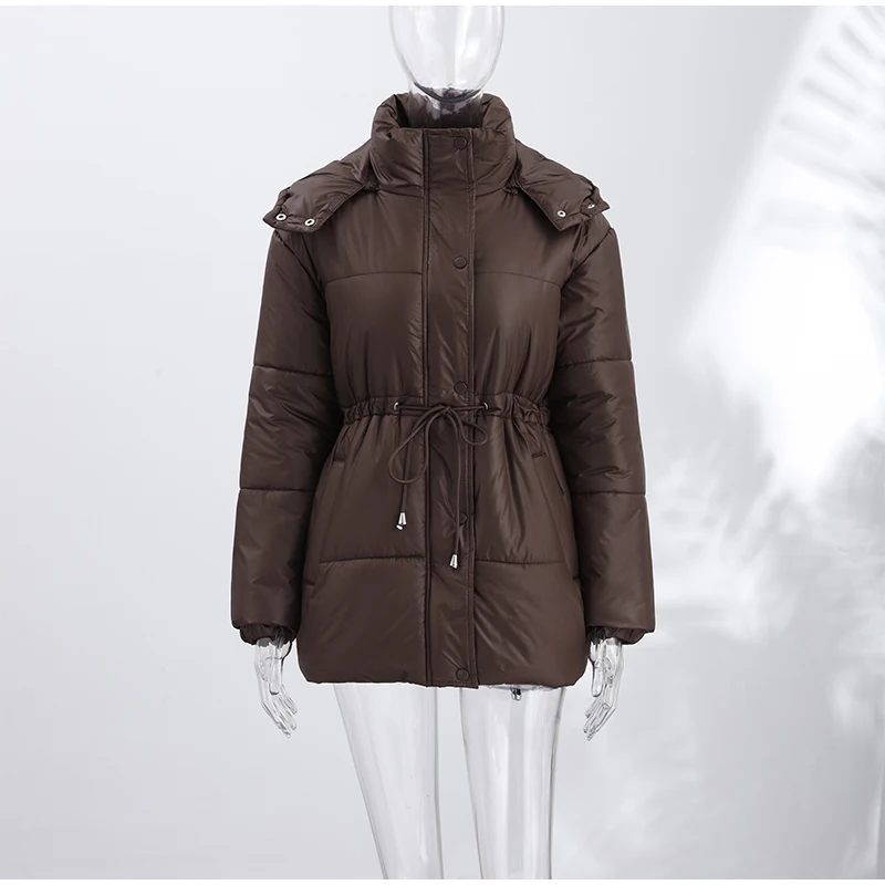 Women Long Puffer Coat Faux Fur Hood Drawstring Waist Zip Up Button Thick Warm Maxi Padded Jacket 2026 Winter Chic Casual Outfit