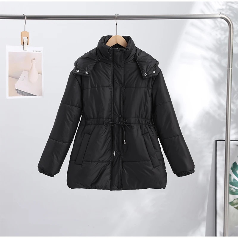 Women Long Puffer Coat Faux Fur Hood Drawstring Waist Zip Up Button Thick Warm Maxi Padded Jacket 2026 Winter Chic Casual Outfit