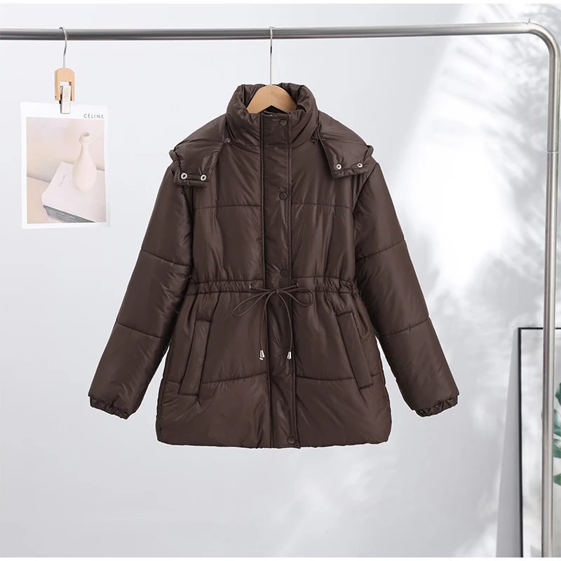Women Long Puffer Coat Faux Fur Hood Drawstring Waist Zip Up Button Thick Warm Maxi Padded Jacket 2026 Winter Chic Casual Outfit