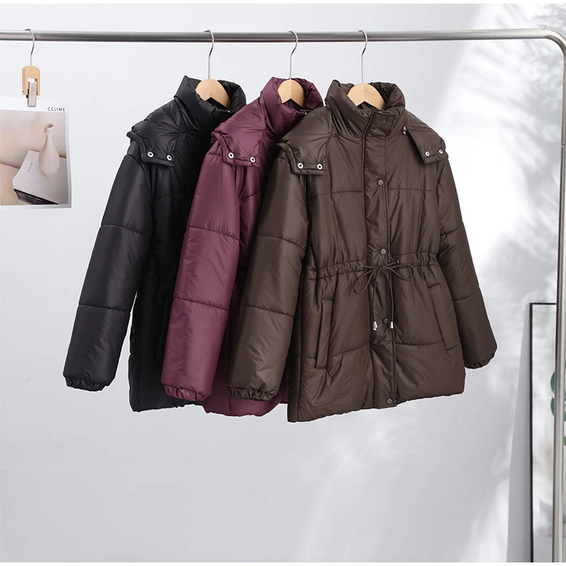 Women Long Puffer Coat Faux Fur Hood Drawstring Waist Zip Up Button Thick Warm Maxi Padded Jacket 2026 Winter Chic Casual Outfit