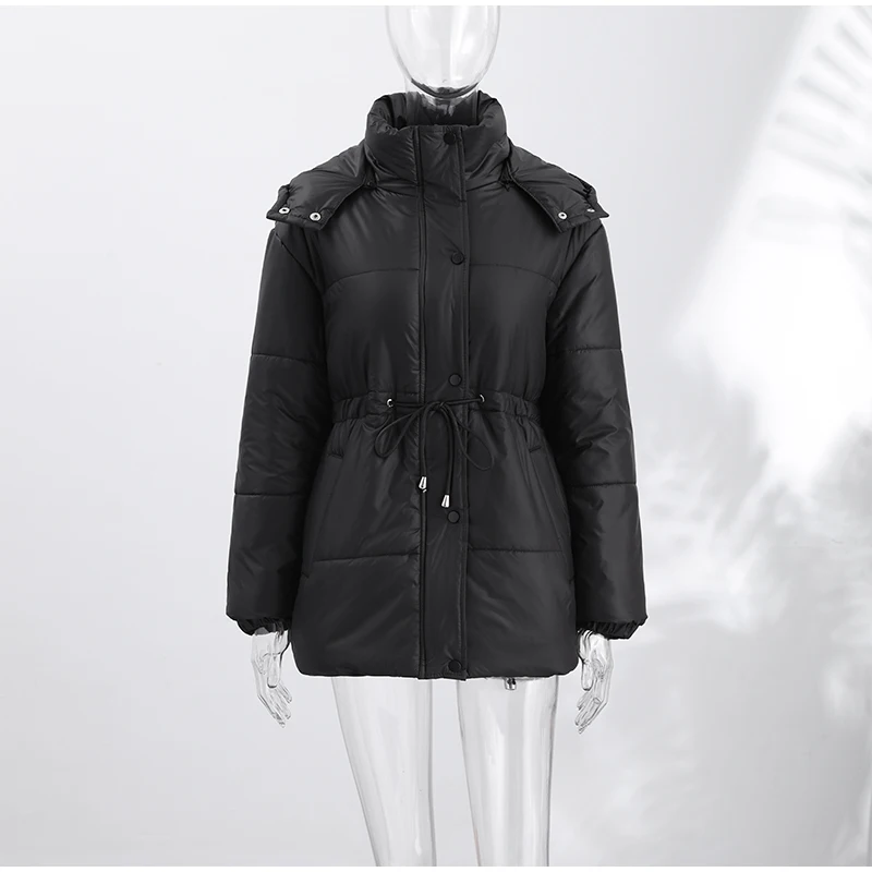 Women Long Puffer Coat Faux Fur Hood Drawstring Waist Zip Up Button Thick Warm Maxi Padded Jacket 2026 Winter Chic Casual Outfit