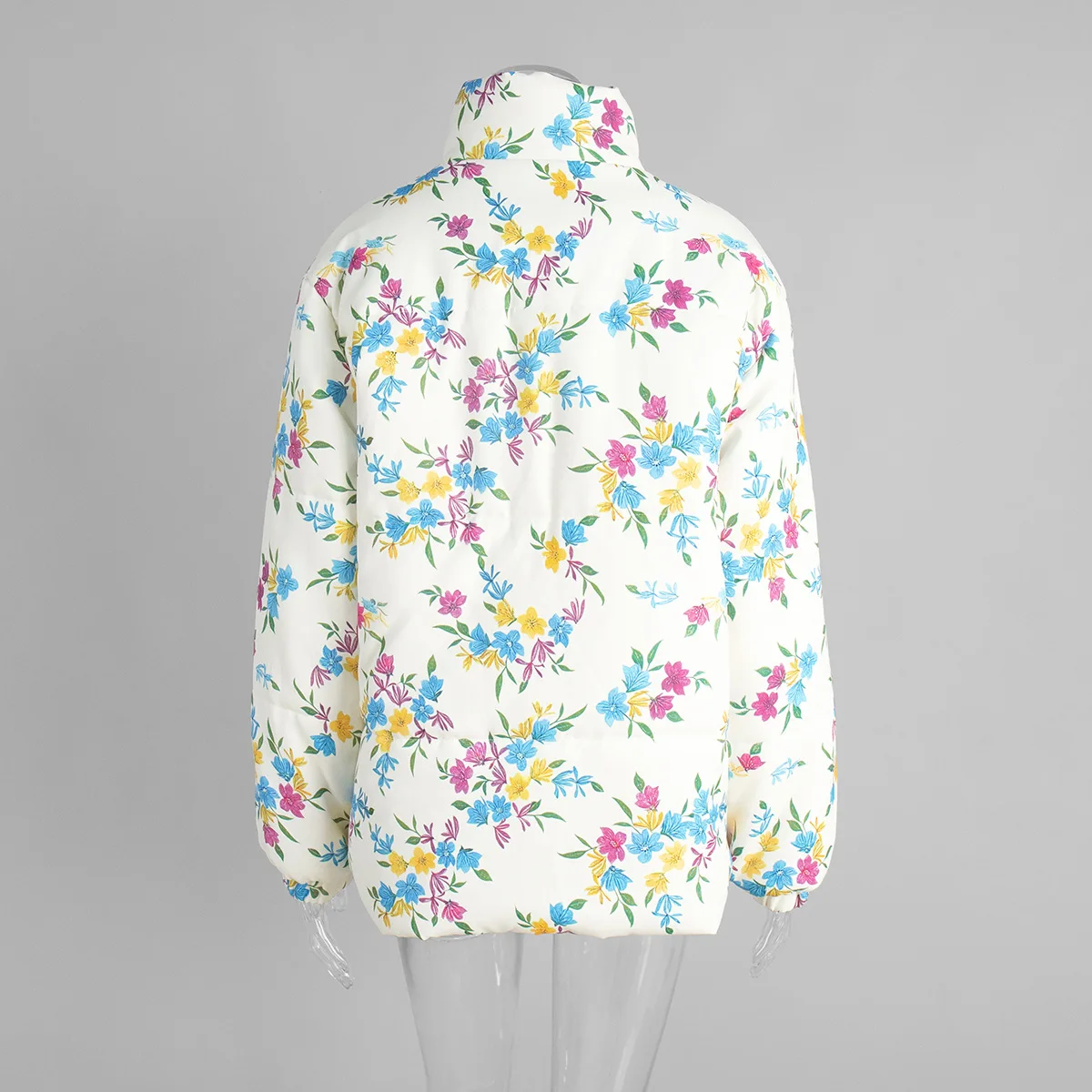 Yaminiya Fashion Thicken Women Puffer Jacket Oversize Stand Up Collar Zipper Floral Print Warm Cotton Filled Coat Autumn Winter