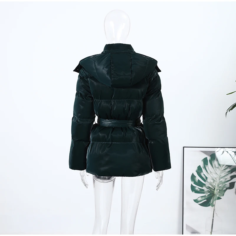 Reflective Fabric Hooded Cotton Jacket Woman Lace up Solid Color Loose Zipper Casual Coats Street Chic Women's New Warm Jackets