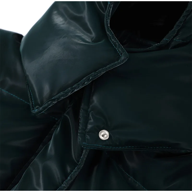Reflective Fabric Hooded Cotton Jacket Woman Lace up Solid Color Loose Zipper Casual Coats Street Chic Women's New Warm Jackets
