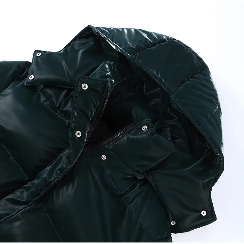 Reflective Fabric Hooded Cotton Jacket Woman Lace up Solid Color Loose Zipper Casual Coats Street Chic Women's New Warm Jackets