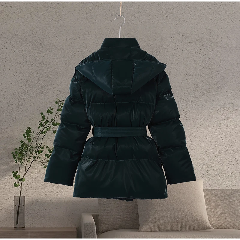 Reflective Fabric Hooded Cotton Jacket Woman Lace up Solid Color Loose Zipper Casual Coats Street Chic Women's New Warm Jackets