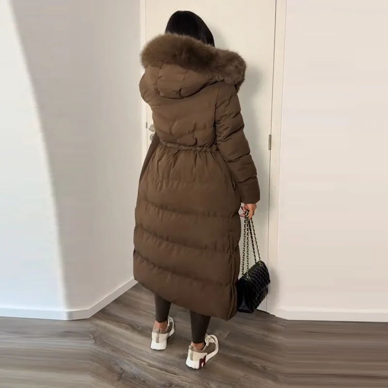 Fashion Hooded Lace Up Women's Long Cotton Jacket Loose Solid Zipper Stand Collar Warm Coat 2026 Winter Lady Thick Outwear New