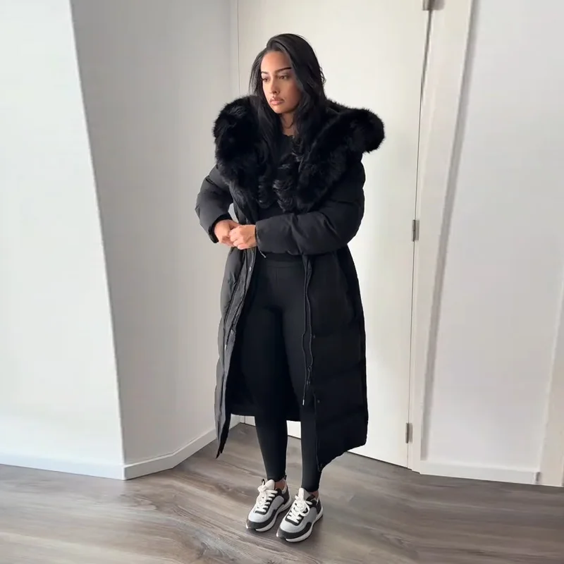 Fashion Hooded Lace Up Women's Long Cotton Jacket Loose Solid Zipper Stand Collar Warm Coat 2026 Winter Lady Thick Outwear New