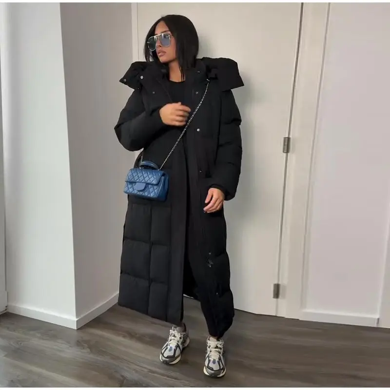 Fashion Hooded Lace Up Women's Long Cotton Jacket Loose Solid Zipper Stand Collar Warm Coat 2026 Winter Lady Thick Outwear New