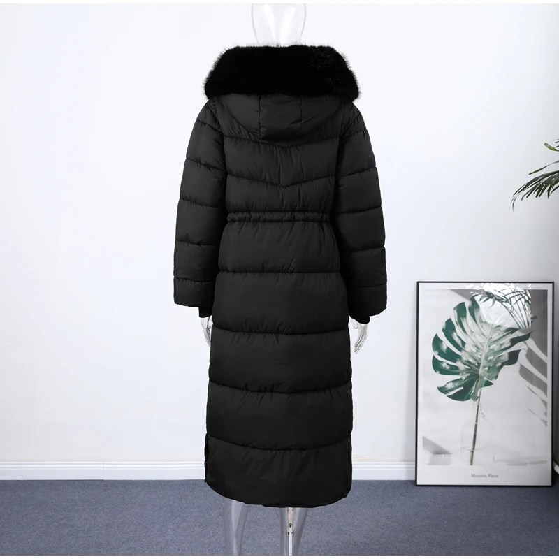 Fashion Hooded Lace Up Women's Long Cotton Jacket Loose Solid Zipper Stand Collar Warm Coat 2026 Winter Lady Thick Outwear New
