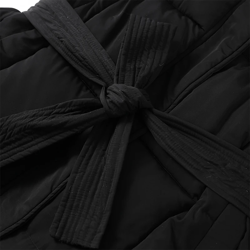 Fashion Hooded Lace Up Women's Long Cotton Jacket Loose Solid Zipper Stand Collar Warm Coat 2026 Winter Lady Thick Outwear New