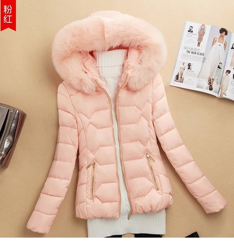Women Winter Cotton Padded Jacket 2025 New Women Big Fur Collar Cotton Coat Warm Thicken Loose Hooded Parkas Winter Outwear