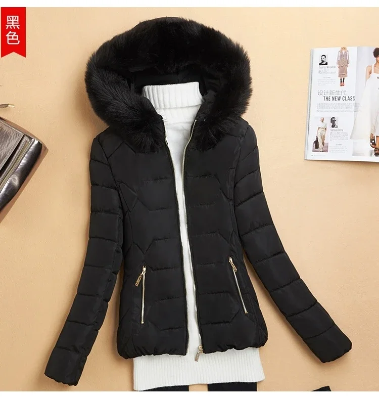 Women Winter Cotton Padded Jacket 2025 New Women Big Fur Collar Cotton Coat Warm Thicken Loose Hooded Parkas Winter Outwear