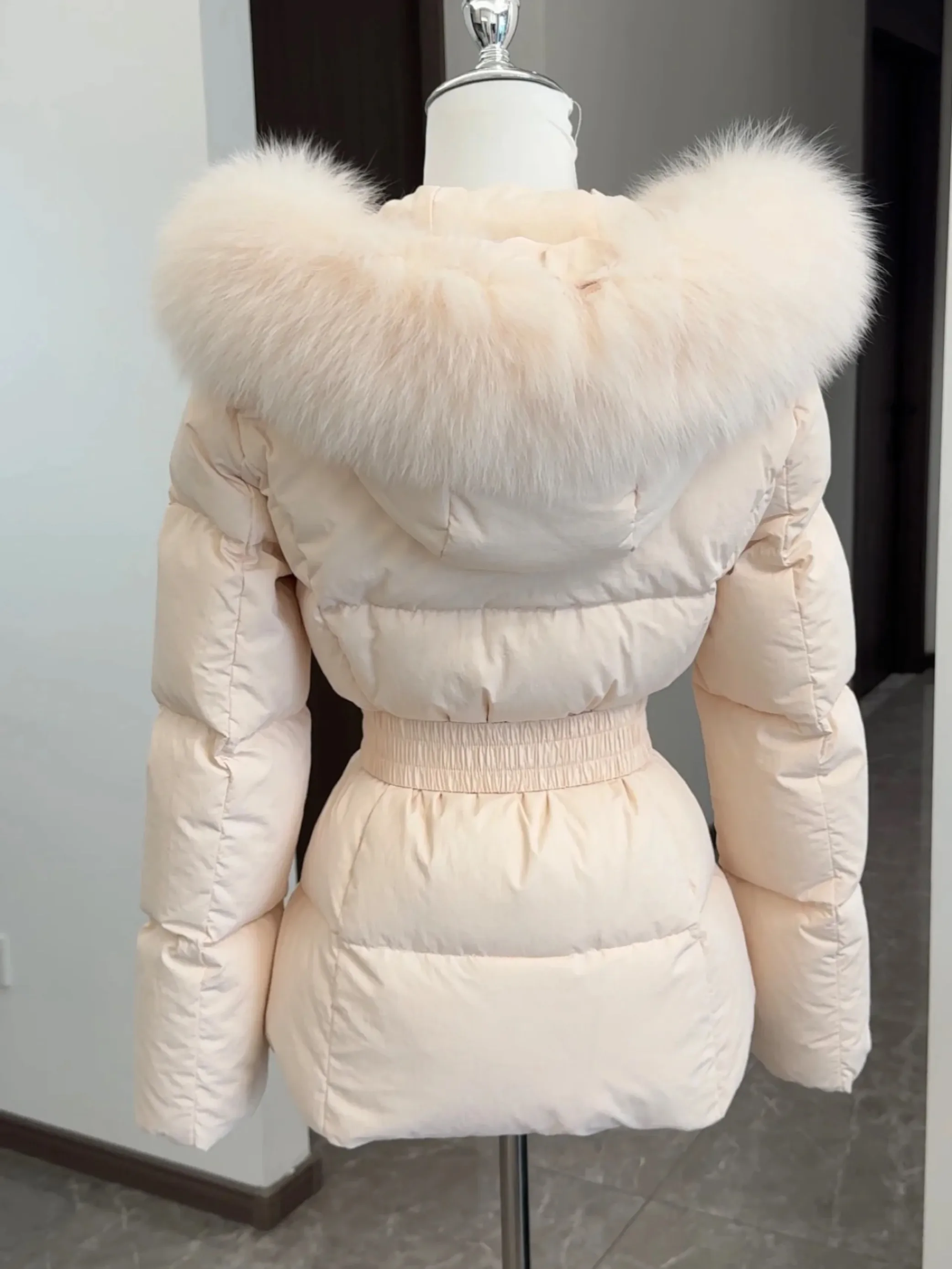 Winter Women's Faux Fur Collar Hooded Parkas Fashion Belt Thick Padded Cotton Jacket Women Slim Fit Solid Zipper Puffer Jackets