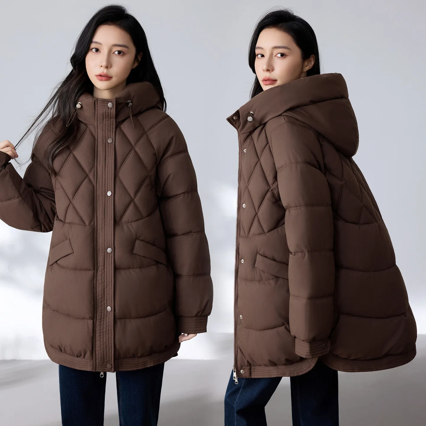Women Down Cotton Jacket Winter Parka Coat New Mid Length Korean Loose Thick Winter Hooded Cotton Padded Jacket Female Outerwear