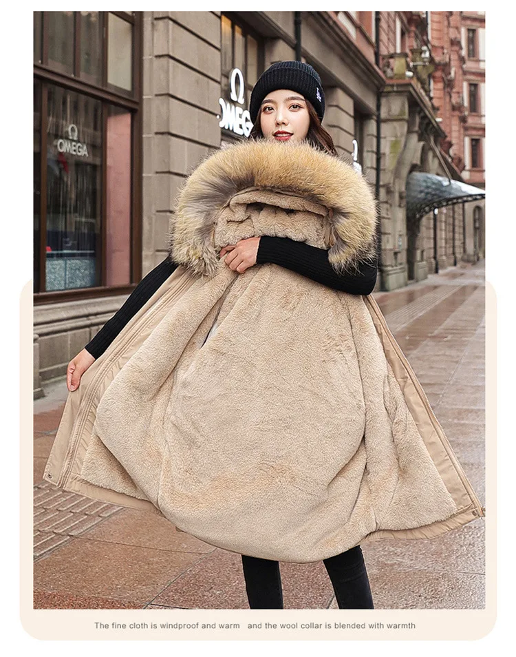 Women Hooded Parkas Coats Mid Lenth Jackets Oversize Solid Fur Collar Zipper Drawstring Loose Elegant Casual 2025 Autumn Winter