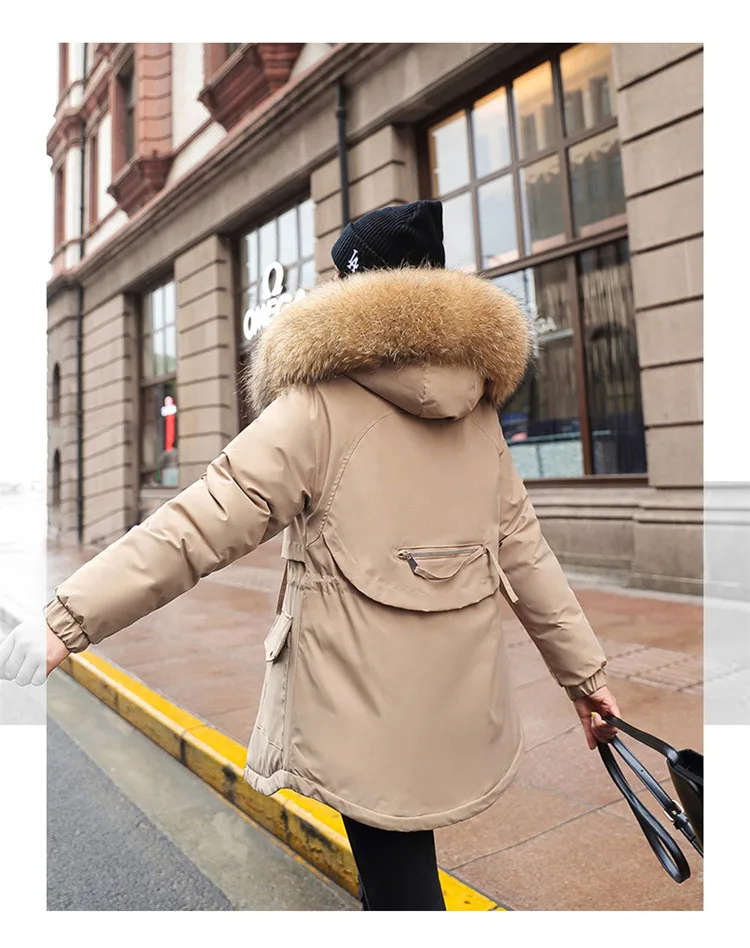 Women Hooded Parkas Coats Mid Lenth Jackets Oversize Solid Fur Collar Zipper Drawstring Loose Elegant Casual 2025 Autumn Winter